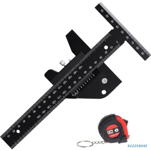 T Shape Woodworking Marking Tool Aluminum Alloy Marking Ruler With Tape Measure T-shaped Ruler and a Stopper Wear-resistant