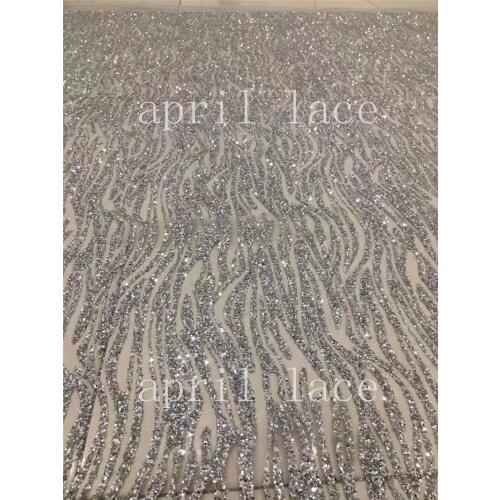 Stock 5yards luxury th067# silver color hand print glitter mesh tulle lace fabric for occasion/ sawing wedding dress