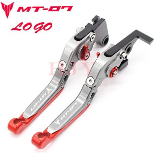 Laser Logo(MT-07) Red+Titanium 7 Colors Folding Extendable Motorcycle Brake Clutch Levers For Yamaha MT-07/FZ-07 2014 2015 2016