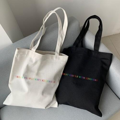 Treat People with Kindness Letter Casual Harry Styles Fashion Canvas Big Capacity Harajuku Women New Fun Vintage Shoulder Bag