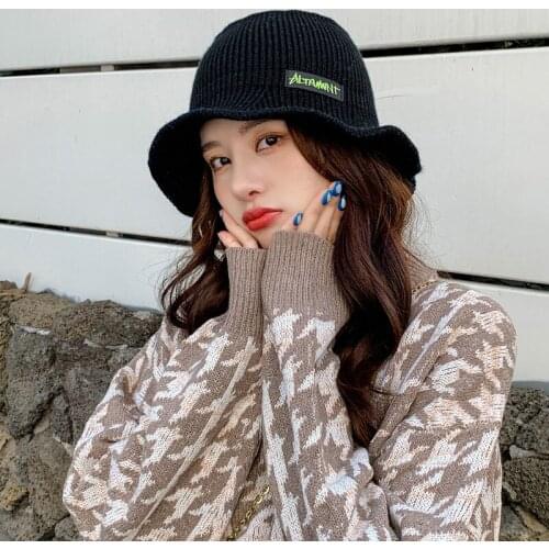 Woolen Bucket Hat Women Thicken Warm Winter Hat Women Korean Knitted Hat Bob Ms. Panama Outdoor Big Head Wai Fisherman Hat