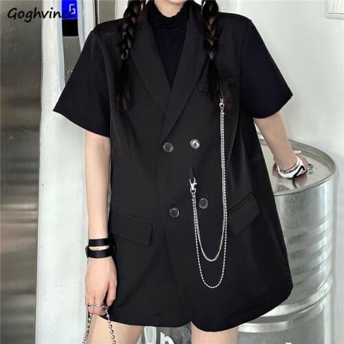 Women Short Sleeve Blazers Solid Loose Summer Thin Outwear Students High Street Chain Fashionable Korean Style Ulzzang Chic New