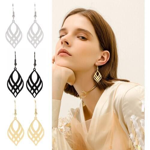 COOLTIME Gold Stainless Steel Filigree Black Silver Color Women Dangle Earring Hollow Flower Earrings