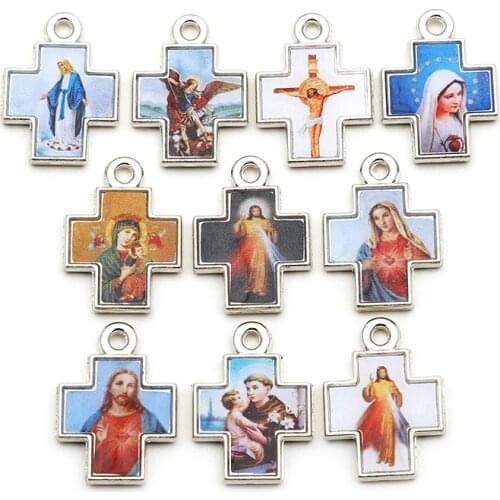 Jesus Diy Jewelry Making Accessories Pendants For Necklaces Exorcism Cross Zinc Alloy Material Wholesale virgin mary 12PCS