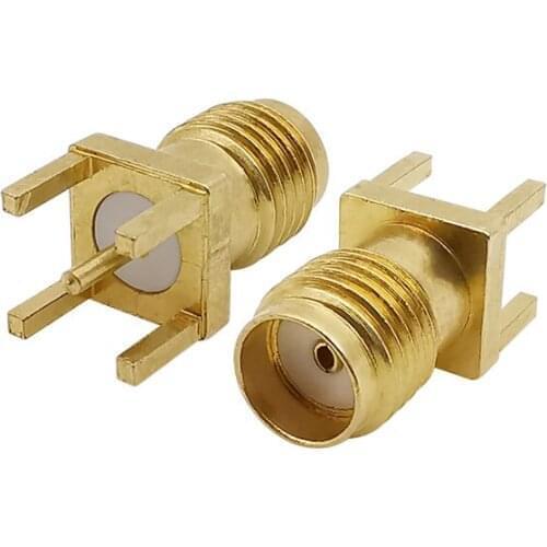 2/5Pcs 4 Pin SMA Female Solder Straight PCB Edge Mount Panel Connector SMA Jack RF Coaxial Adapter Brass