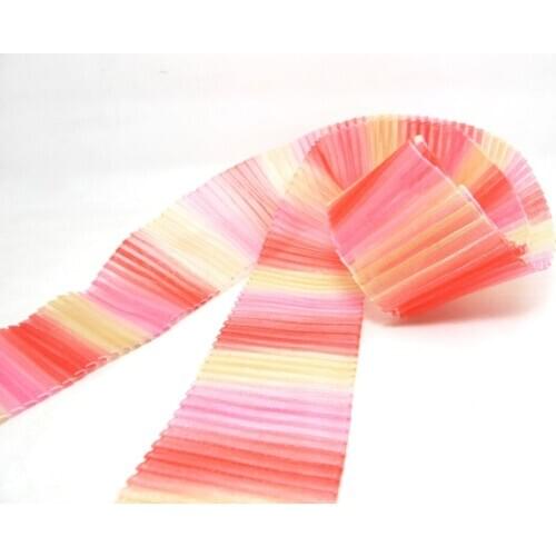 2 Yards 1 1/2 Inches Pleated Printed Organza Chiffon Ribbon|Ruffled|Polka Dot|Gift Packaging Trim|Polyester