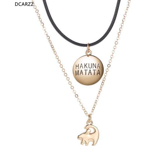 20pcs Anime Lion Simba Necklace Hakuna Matata Pendant with Gold Chain Layered Necklaces for Women Gift Cartoon Jewelry Wholesale