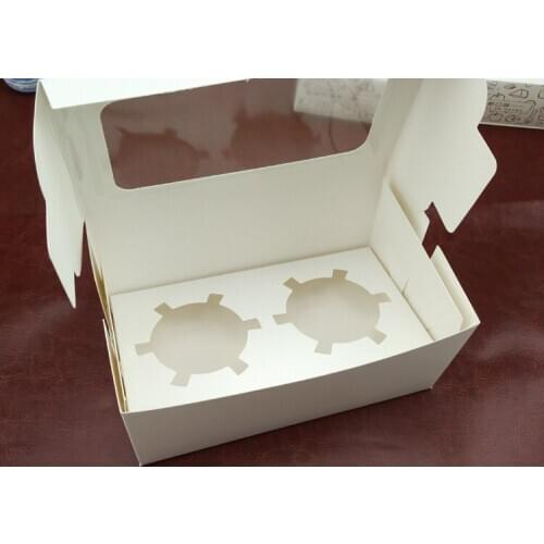 300pcs 16*9*7.5cm 2 grid Packaging White cardboard Paper Muffin window Box For Candy\Cake\Dessert \party Packing boxes