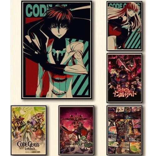 36 Designs Anime Code Geass Kraftpaper Poster Cartoon Abstract Art Painting Funny Wall Sticker for Coffee House Bar
