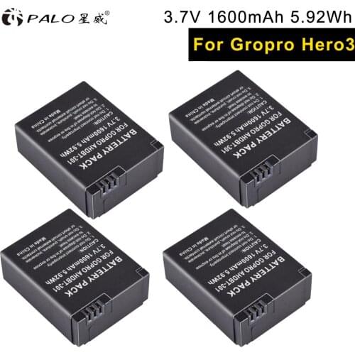 PALO 4pcs AHDBT-301 302 rechargeable Batteries digital camera battery case For GoPro HERO3 5M 12M 11M Action camera accessories
