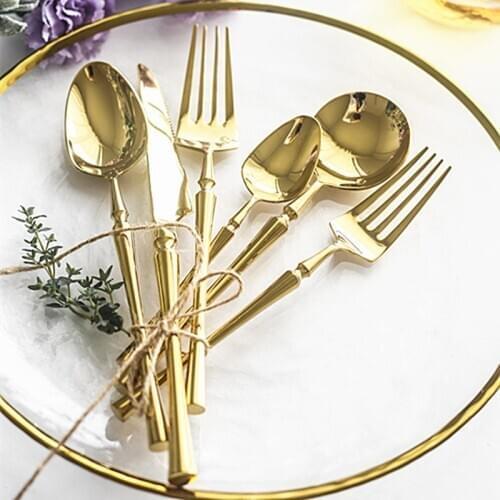 4Pcs/set Gold Tableware for Kitchen Dinner Knife Fork Spoon Cutlery Set Good Mirror Service Dinnerware Sets Dropshipping
