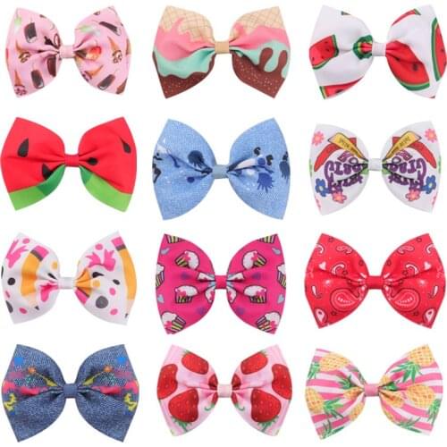 5Pcs/set 4" Fruit Hair Bows With Clip For Cute Baby Girls Colorful Hair Clips Handmade Hairpins Barrettes Kids Hair Accessories