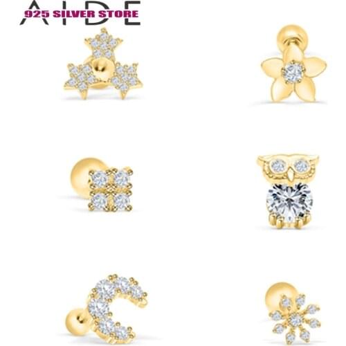 Aide Luxury Zircon Thread Piercing 925 Sterling Silver Stud Earrings Earrings For Women kolczyki damskie Support Wholesale