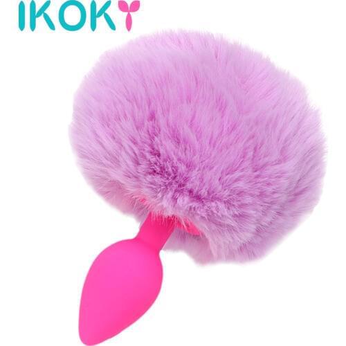 IKOKY Anal Plug Tail Hairy Rabbit Tail Silicone Butt Plug Anal Sex Toys for Women Adult Products Erotic Toys Cute Sex Shop