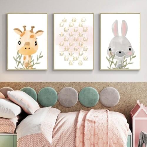 Nursery Canvas Art Painting Print Nordic Wall Art Picture Baby Bedroom Decor Cute Cartoon Giraffe Elephant Zebra Rabbit Poster
