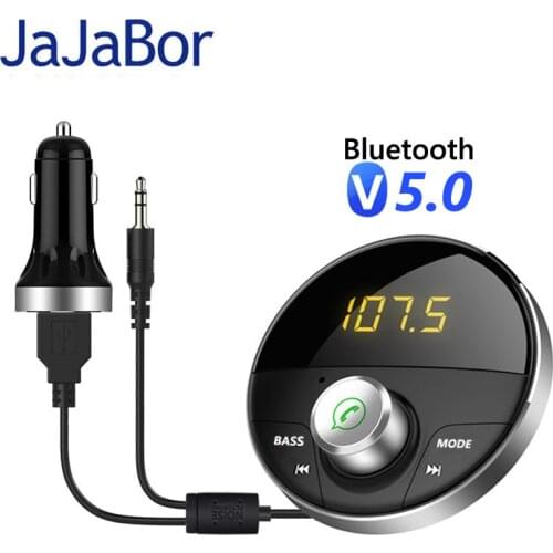 JaJaBor FM Transmitter FM Modulator Bluetooth 5.0 Car Kit Handsfree AUX 3.5MM Music MP3 Player Audio Adapter Music Receiver