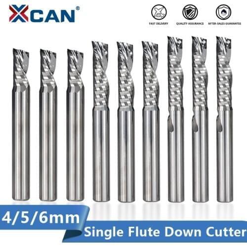 XCAN Single Flute Down Cutter 4/5/6/8mm Shank Left Hand Super Aluminum Cutting Down Cutter Carbide Spiral End Mill