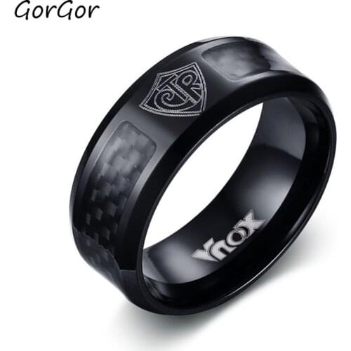 GorGor Rings Men Stainless Steel with Carbon Fiber Black Simplicity Style Various Sizes Temperament Fashion Accessories R-267