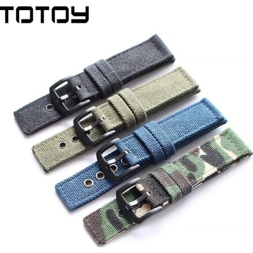 TOTOY Canvas Strap Wholesale, 20MM / 22MM/24MM Mens Denim Canvas Strap, Sporty Military Watch Watchbands, Movement Style