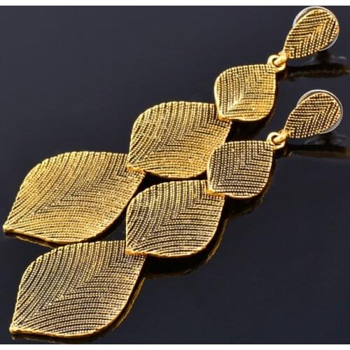 KIOOZOL Vintage Metal Leaf Long Earrings Brown Gold Silver Color Earrings For Women Fashion Party Jewelry Gifts 192 KO2