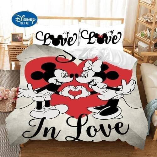 Disney Mickey Minnie mouse Cartoon Bedding Set Lovely Couple single Twin Full King Duvet Cover PillowCase gift for children