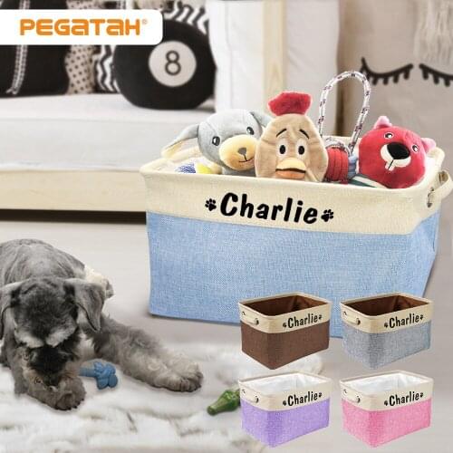 Customized Pet Dog Toy Storage Basket Dog Canvas Dag Foldable Pet Toy Linen Storage Box Litter Box Dog Accessories Pet Supplies