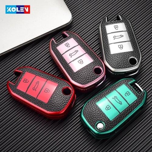 Leather + TPU Car Remote Key Cover Case Fob Shell For Peugeot 208 2008 308 3008 408 508 107 301 Citroen C4 CACTUS C5 DS4 DS5