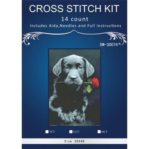 Black Dog and Rose,Counted Cross Stitch 14CT Cross Stitch Sets Wholesale cartoon Cross-stitch Kits Embroidery Needlework