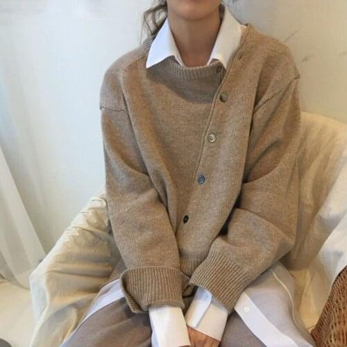 New 2020 Autumn Winter Womens Sweaters Irregular Buttons Cardigans Fashionable Korean Ladies Knitwears SWC8562