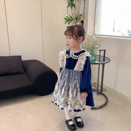 Fall Winter Xmas Girls Velvet Embroidery Dress for Toddler Kids Lovely Ruffles Cotton Clothing for New Year Princess Vestido