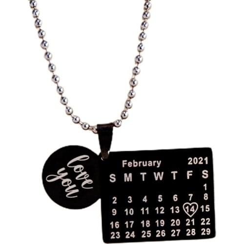 2021 New Calendar Valentines Day Necklace Stainless Steel Pendant Necklace For Men And Women Exquisite Couple Gift