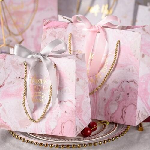 New Arrive Marble Series Thanks Gift Bag With Different Ribbion Handle Paper Box Bags Kraft Paper Gift Bag With Handle Dec