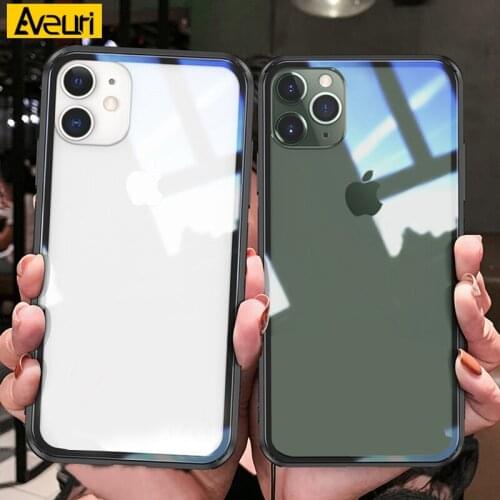 Transparent Glass Phone Case For iPhone 12 Mini 11 Pro Max X XR XS Max 9H Tempered Cover Case For iPhone 6 6S 7 8 Plus SE 2020
