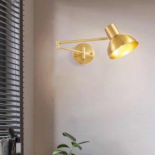 Adjustable Angle Long Arm Golden Wall Light E27 Fixture Vintage Home Lighting Corridor Bedroom Bedside Lighting Wall Sconce