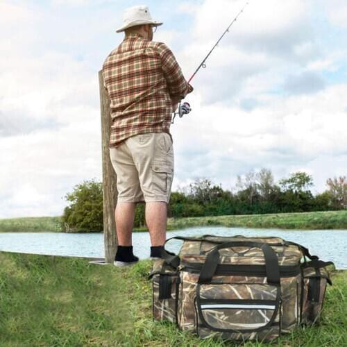 Camouflage Fisherman Deluxe Tackle Bag Large Single Shoulder Duffle Bag Camera Bag for Hunting, Fishing, Outdoor, Camping
