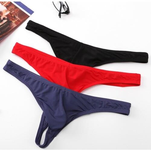 Special Offer Sexy Ice Silk Mens Underwear Ultrathin Breathable Low Rise Solid Mens Thongs and G Strings