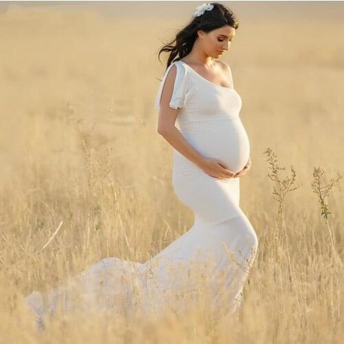 Sexy One Shoulder Maternity Dresses for Photo Shoot Mermaid Split Maxi Pregnancy Dress Pregnant Women Photography Dress Summer