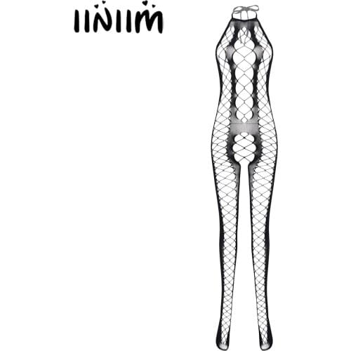 Sissy Teddies Bodysuits for Womens Fishnet Tights Hollow Out Mesh Body Stocking Sleepwear Femme Lingerie Nightwear Babydolls