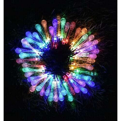 Solar Led String Lamps Garland Christmas Holiday Lights for Wedding Garden Party Decoration Water Droplets Type 50LED 7 Meters