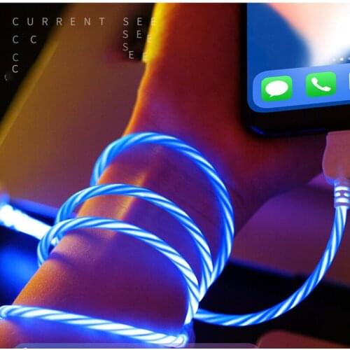 Hotest LED Glow Flowing Fast Charger Cable for Xiaomi Redmi Note 8 7 Pro Luminous Charging USB Cable For Huawei P20 Lite P30 Wir