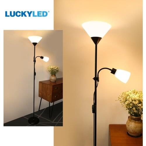 LUCKYLED Led Floor Lamp E27 Bulb Base Nordic Corner Standing Lamp with Double Headed Floor Light for Indoor Living Room Bedroom