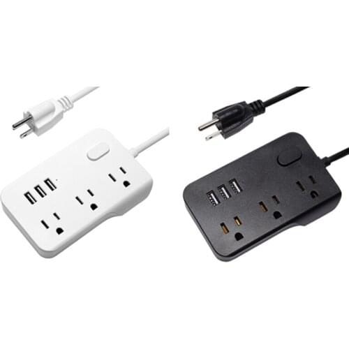 Power Strip with USB, Desktop 5 FT Extension Cord Flat Plug with 3 Outlets 3 USB Ports,for Home US Plug