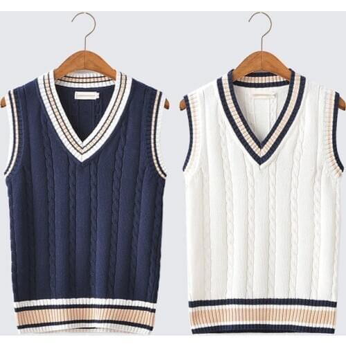 Thickened V-neck pullover wool vest mens large size sleeveless sweater vest womens college style wool knitted waistcoat Cotton