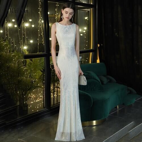 Weiyin AE0537 O-neck Sleeveless Shinning Sequins Evening Dresses Mermaid Party Gowns Maxi Elegant Multi Female Robes vestidos