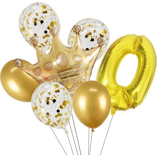 7pcs Golden crown 32 inch Number balloon Gold silver Black figure 1 2 3 4 5 6 7 8 9 year kid boy girl Birthday Party Decoration