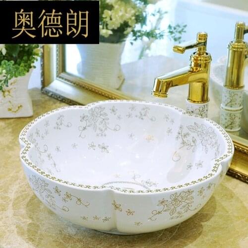Petal shape Jingdezhen art basin washbasin basin basin-platinum flower branch JXL