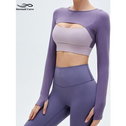 Women Long Sleeve Running Inner Breast Pad Yoga T-shirts Patchwork Hollowed Out Sports Shirts Quick Dry Fitness Gym Crop Tops