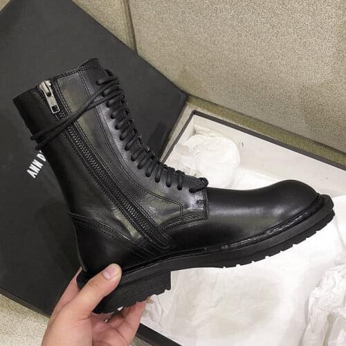 2021 Pu Leather Boots Women Shoes Thick Sole Lace Up Autumn Winter Short Ankle Boots for Women Motorcycle Boots