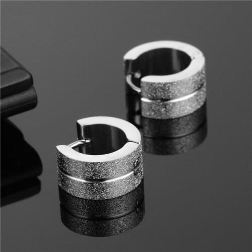 Single Titanium Steel Scrub Round Earrings For Women Korean Fashion Punk Metal Anti-Allergy Stud Ornament Wholesale