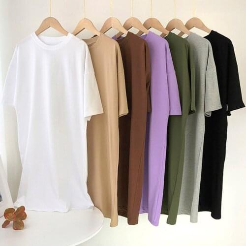 Women Summer Casual Loose Solid Cotton T Shirt Dress Solid O Neck Oversize Mini Dress Batwing Short Sleeve Basic Dress Vestidos